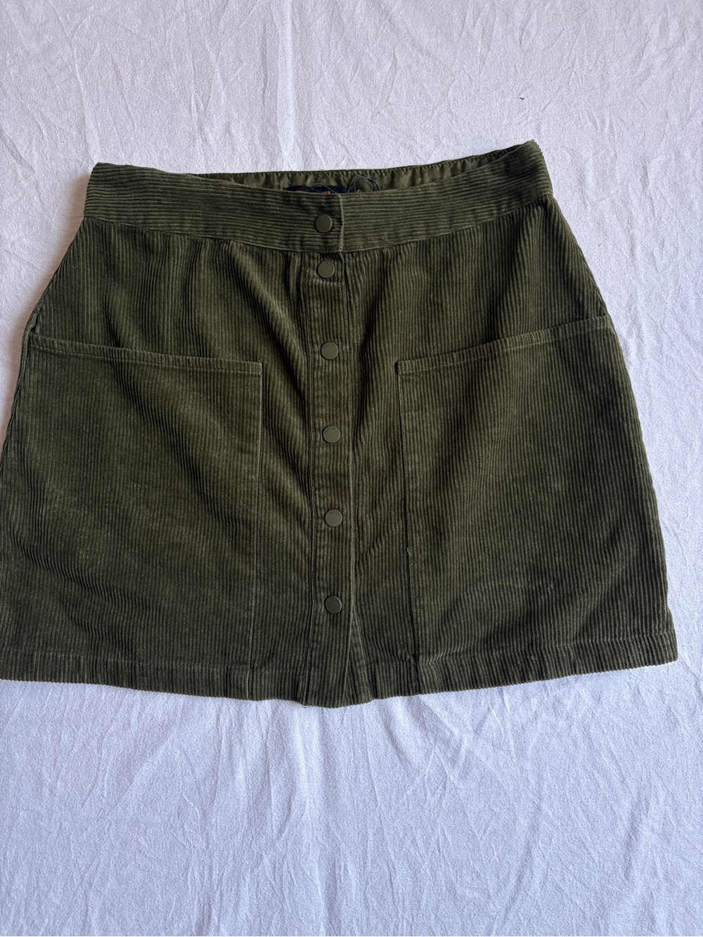 Button-Front Corduroy Mini Skirt in Olive